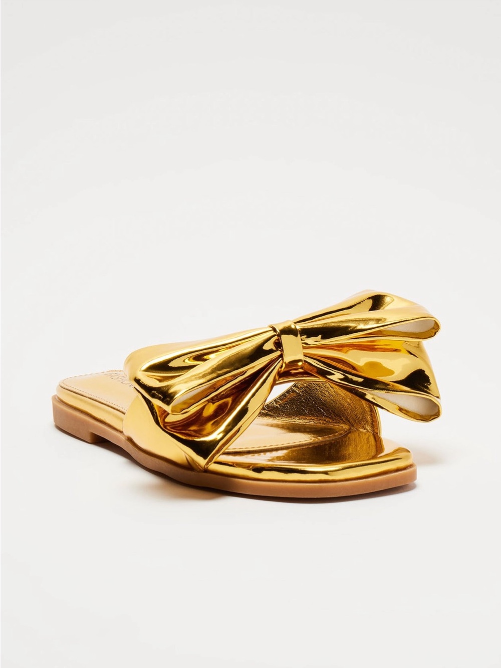 Fashion Nova Metallic Gold Bow Slide Sandals - Picture 2 of 2